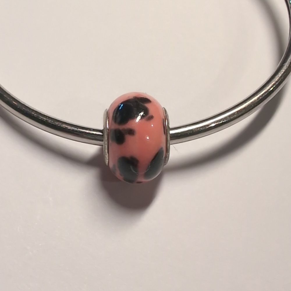 Silver Pink with Black‎ Spots Charm for Pandora Style Bracelet